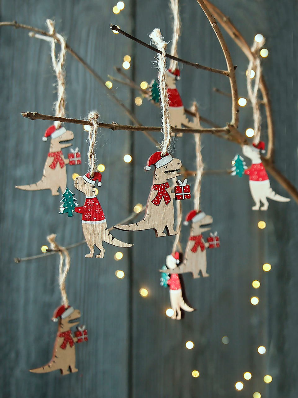 Weihnachts-Dinosaurier-Set aus Holz