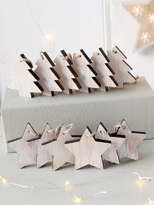 Weihnachtsdekorationsset aus Holz, sechsteilig